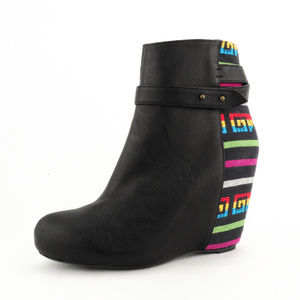 NEW 80%20 Neon Aztec Leather Wedge Boots
